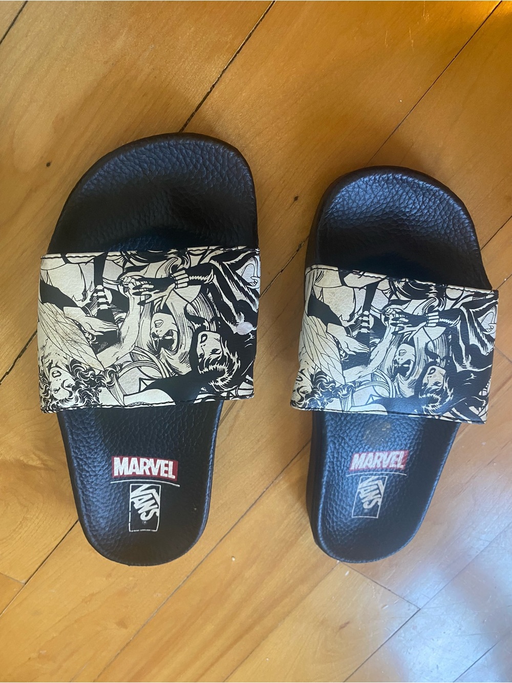 Women of Marvel x Vans Black and White Comic Graphic Slide Sandals